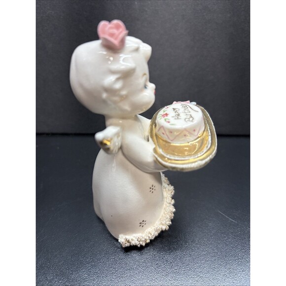 Vintage Napco Porcelain ANGEL Holding Happy Birthday Cake Japan - Picture 4 of 7